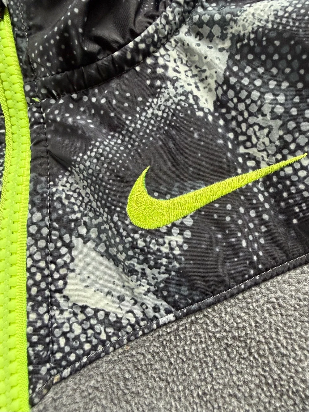 Nike Kids Gray Fleece Hoodie Jacket with Neon Accents